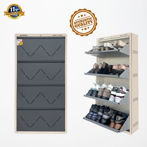 SAIROX | Double shelves | Four Door | Wall mounted | 24-28 Pair | 29*8.5*56 Inches | Metal Shoe Rack (8 Shelves)