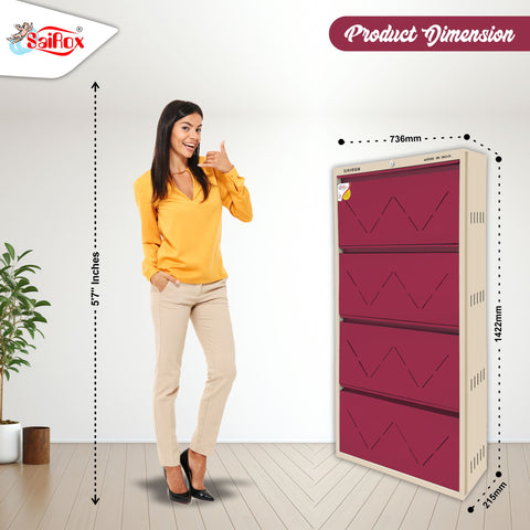 SAIROX | Double shelves | Four Door | Wall mounted | 24-28 Pair | 29*8.5*56 Inches | Metal Shoe Rack (8 Shelves)