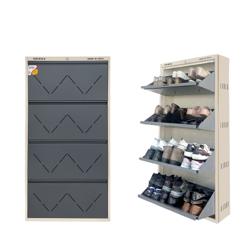 SAIROX | Double shelves | Four Door | Wall mounted | 24-28 Pair | 29*8.5*56 Inches | Metal Shoe Rack (8 Shelves)